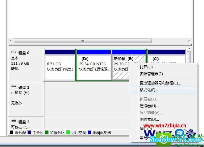 选择“格式化”选项 win8.1系统创建和格式化硬盘分区的操作方法